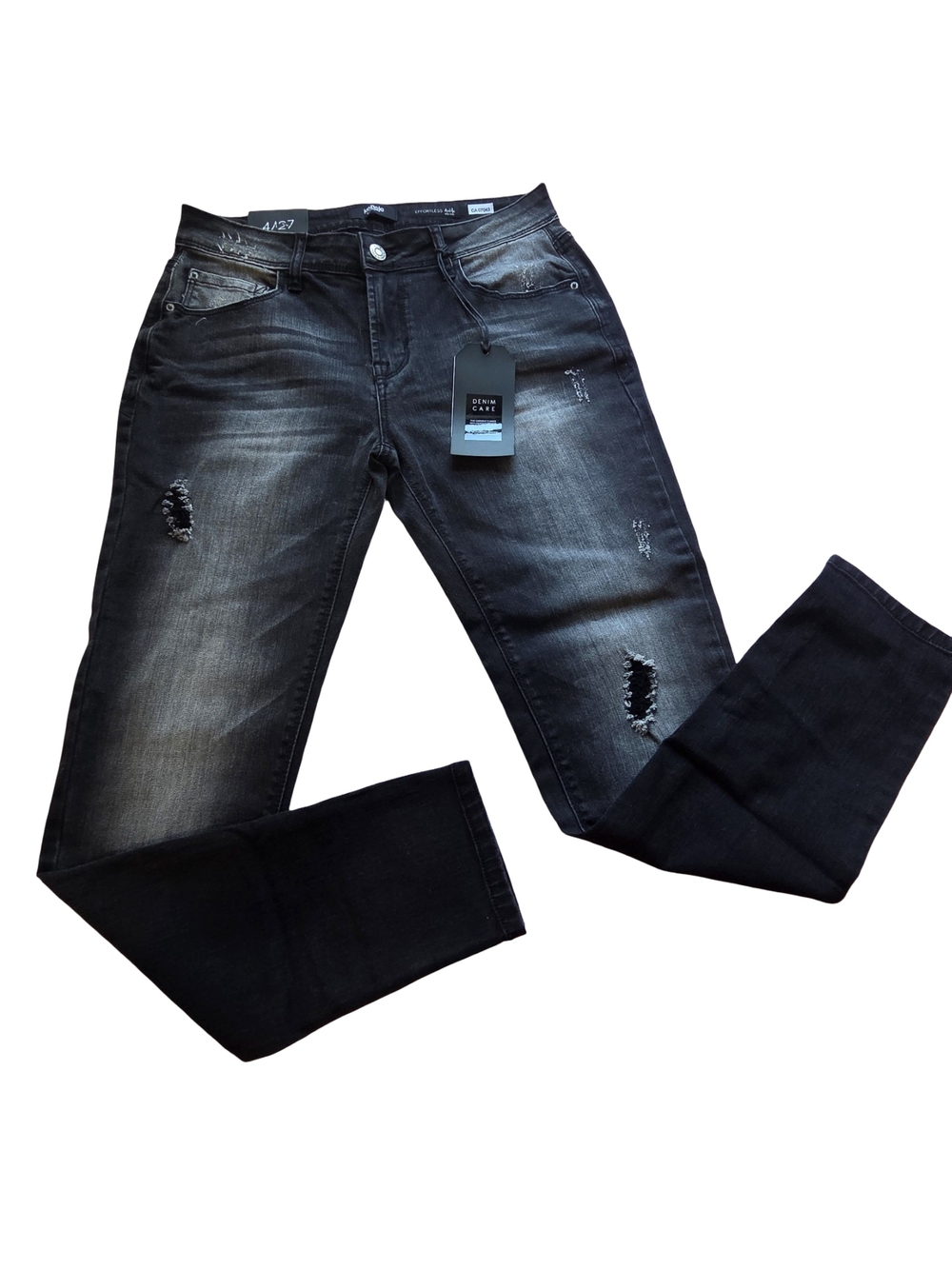 kenzie Women's Straight Leg Distressed Black Gray Jeans